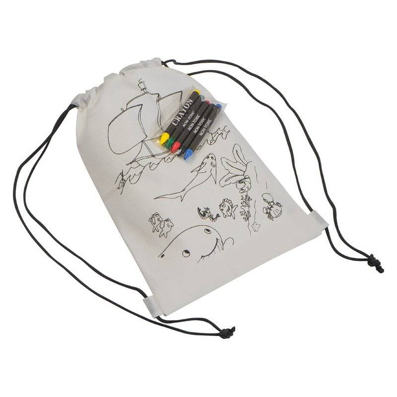 Vak se stahovací šňůrkou s obrázkem na vymalování, bílá