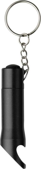 VALAKIS kovová klíčenka, baterka 3 LED, otvírák, černá