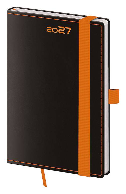 Vreckový diár A6 Black Orange s pútkom