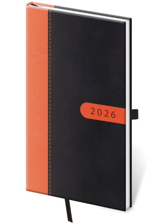Vreckový diár Bora čierno/oranžový, 2026
