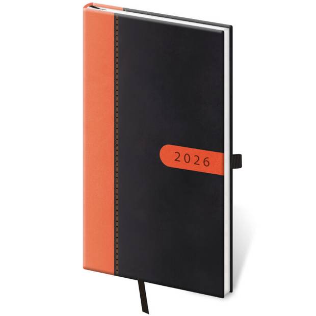 Vreckový diár Bora čierno/oranžový, 2026 Vreckový diár Bora čierno/oranžový, 2026