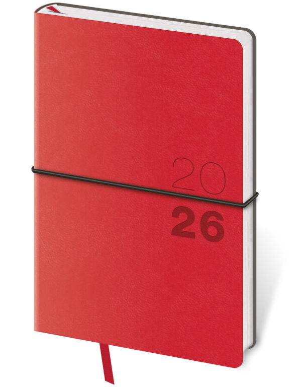 Vreckový diár Flexio červený s gumičkou, 2026