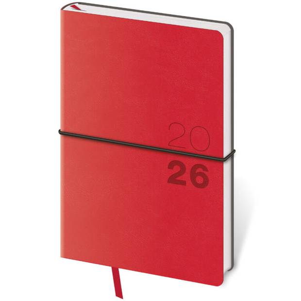 Vreckový diár Flexio červený s gumičkou, 2026 Vreckový diár Flexio červený s gumičkou, 2026