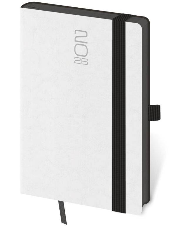 Vreckový diár Memory biely s gumičkou, 2026