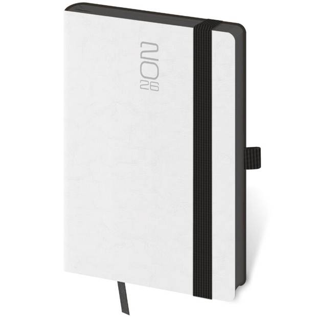 Vreckový diár Memory biely s gumičkou, 2026 Vreckový diár Memory biely s gumičkou, 2026