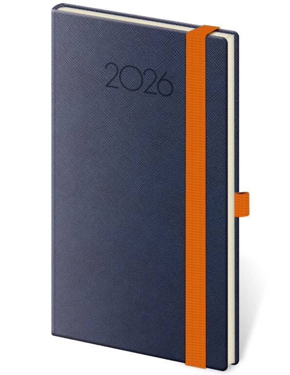 Vreckový diár New Praga modrý s gumičkou, 2026