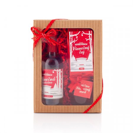 Vzorová krabička vánoční krajinka, čaj, med a medovina