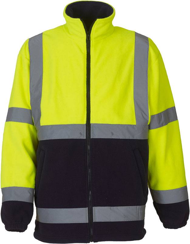 Yoko|HVK08, Hi-Vis Fleecová Bunda, žltá Hi Vis-modrá Navy, L