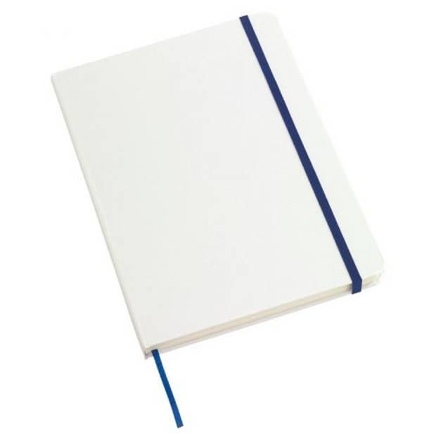 Zápisník A5, s gumičkou a záložkou, bílá modrá Zápisník A5, s gumičkou a záložkou, bílá modrá