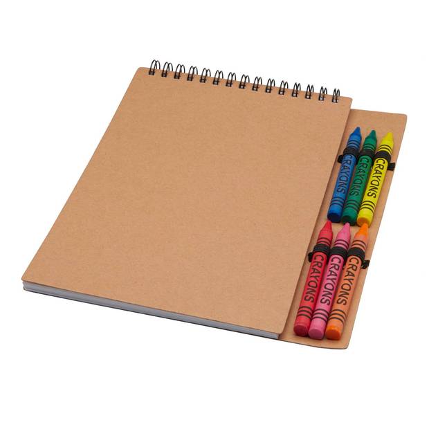 Zápisník formátu A5 s mäkkou krúžkovou väzbou Doodle a súprava pasteliek, hnedá Natural Zápisník formátu A5 s mäkkou krúžkovou väzbou Doodle a súprava pasteliek, hnedá Natural