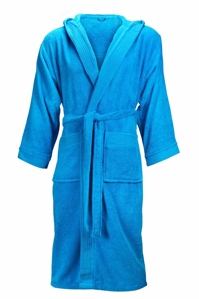 Župan THE ONE unisex s kapucňou 420 gr/m2, L/XL, tyrkysová modrá