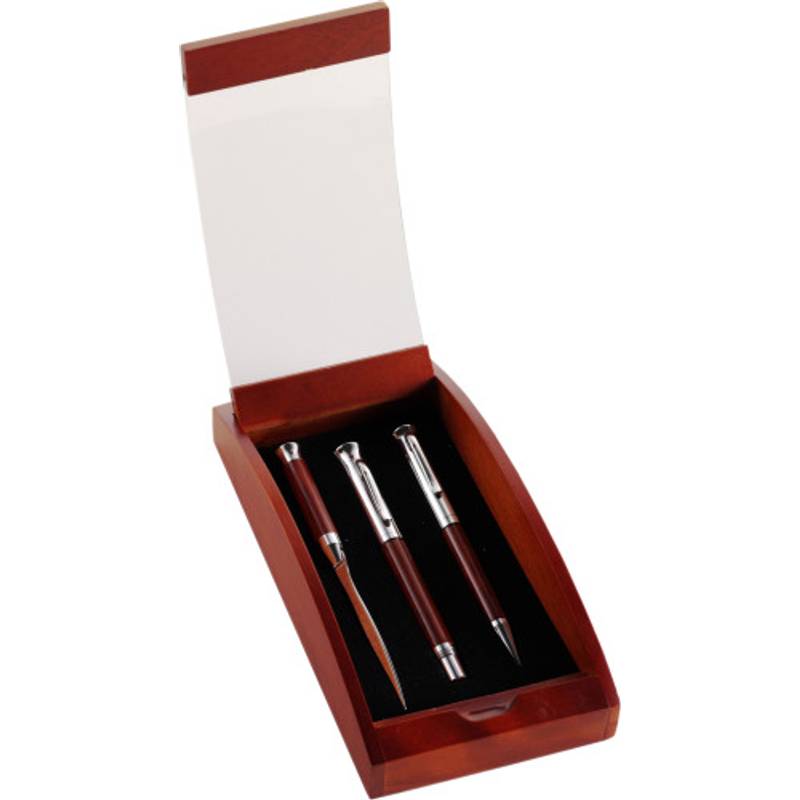 TREMIL Písacia súprava, gulôčkové pero, roller, nôž na listy, čierna náplň, balené v krabičke