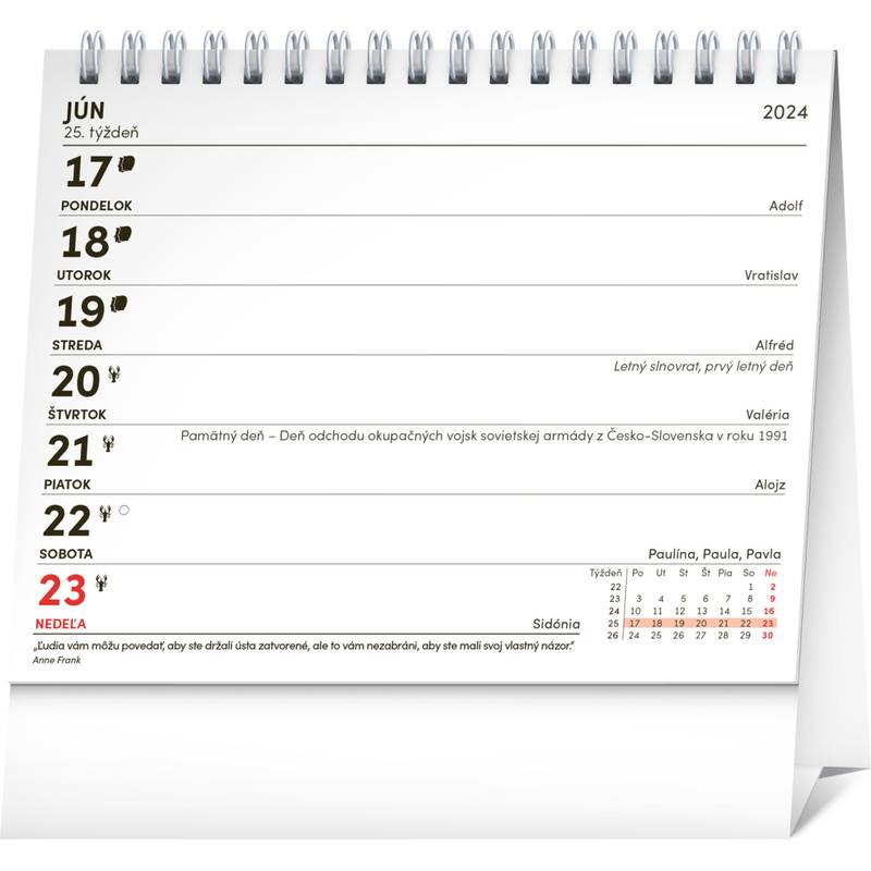 Stolový kalendár Slnečnice s citátmi 2024, 16,5 × 13 cm
