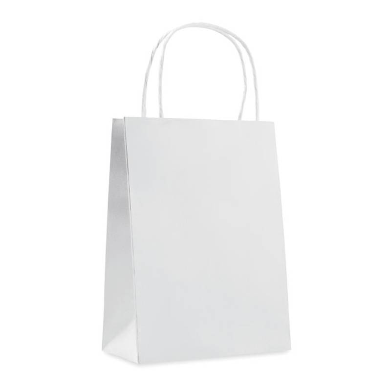 Malá papierová darčeková taška, 16x10x23cm, biela