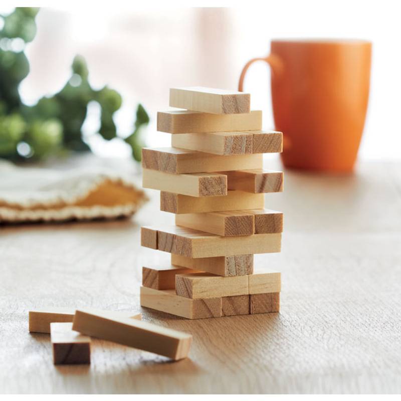 Dřevěná hra věž v bavlněném sáčku, 54 kostek
