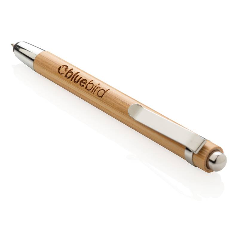 Bambusové guľôčkové pero so stylusom čierna náplň, hnedá