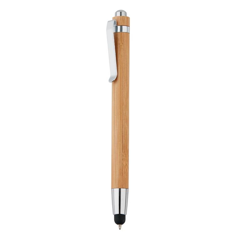 Bambusové kuličkové pero se stylusem černá náplň, hnědá