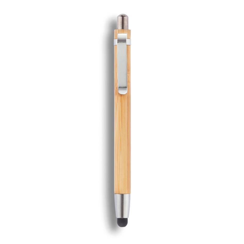Bambusové guľôčkové pero so stylusom čierna náplň, hnedá