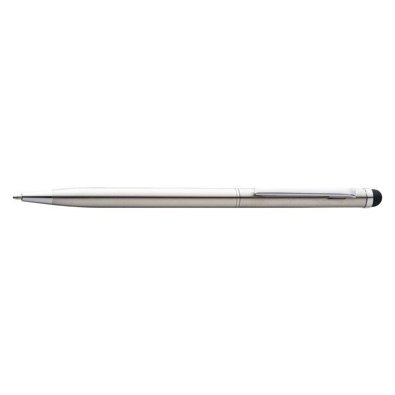 Kovové kuličkové pero se stylusem modrá náplň, stříbrná