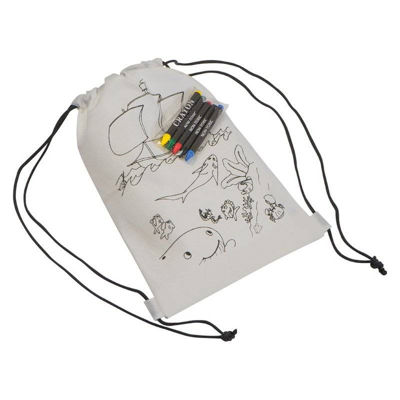 Vak so sťahovacou šnúrkou s obrázkom na vymaľovanie, biela Vak so sťahovacou šnúrkou s obrázkom na vymaľovanie, biela