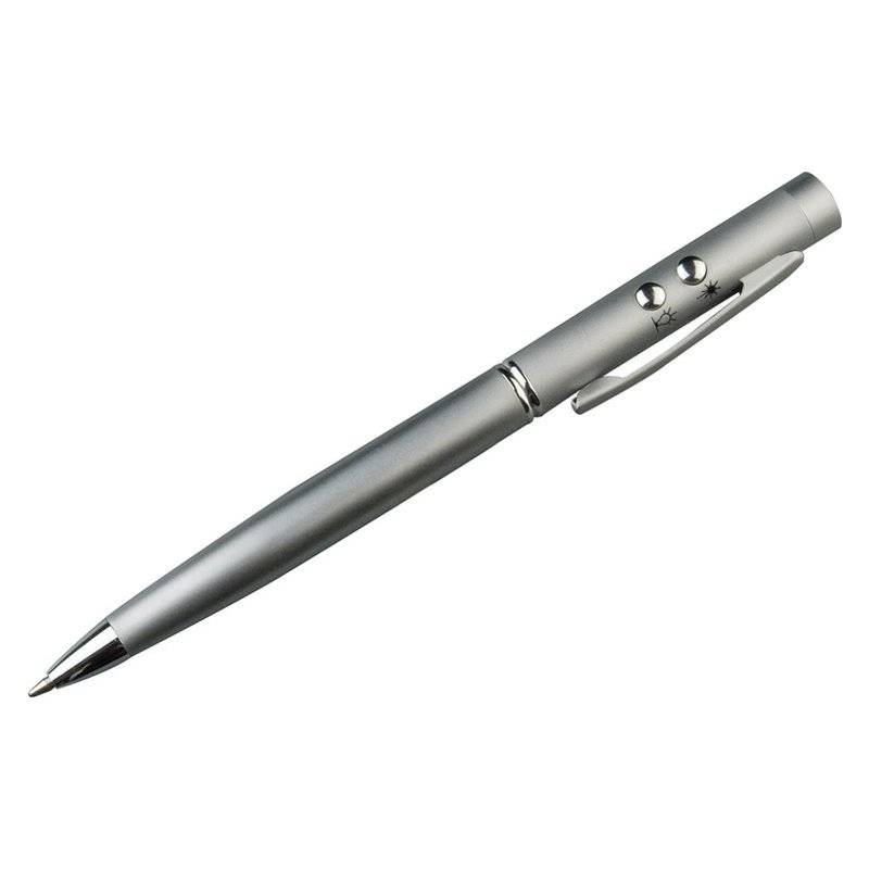 Kuličkové pero, laserové ukazovátko, LED světlo, stříbrná