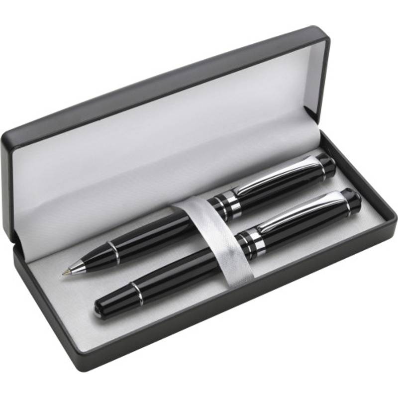 Písacia súprava, guľôčkové pero a roller, čierna náplň, v darčekovej krabičke