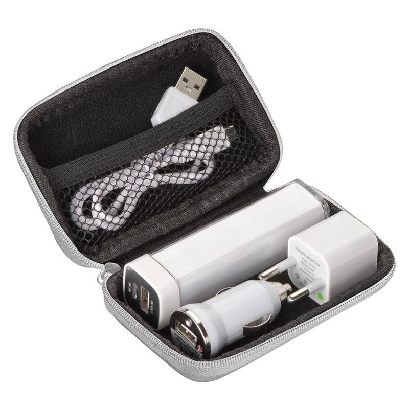 Cestovní sada, POWERBANK 2200 mAh, adaptér, bílá Cestovní sada, POWERBANK 2200 mAh, adaptér, bílá