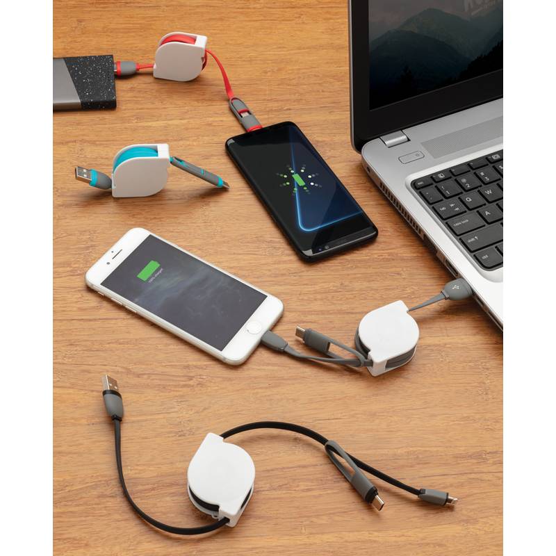 MARETIM nabíjací kábel 3 v 1, 1m dlhý zvinovací kábel, sivá MARETIM nabíjací kábel 3 v 1, 1m dlhý zvinovací kábel, sivá