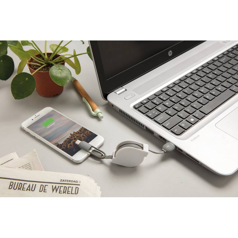 MARETIM nabíjací kábel 3 v 1, 1m dlhý zvinovací kábel, sivá MARETIM nabíjací kábel 3 v 1, 1m dlhý zvinovací kábel, sivá