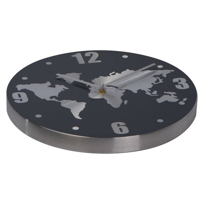 MANDARINE nástenné hodiny s mapou sveta na ciferníku, sivá