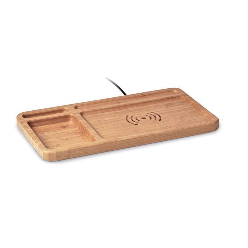 Krabička na stolní potřeby z bambusu s bezdrátovou nabíječkou