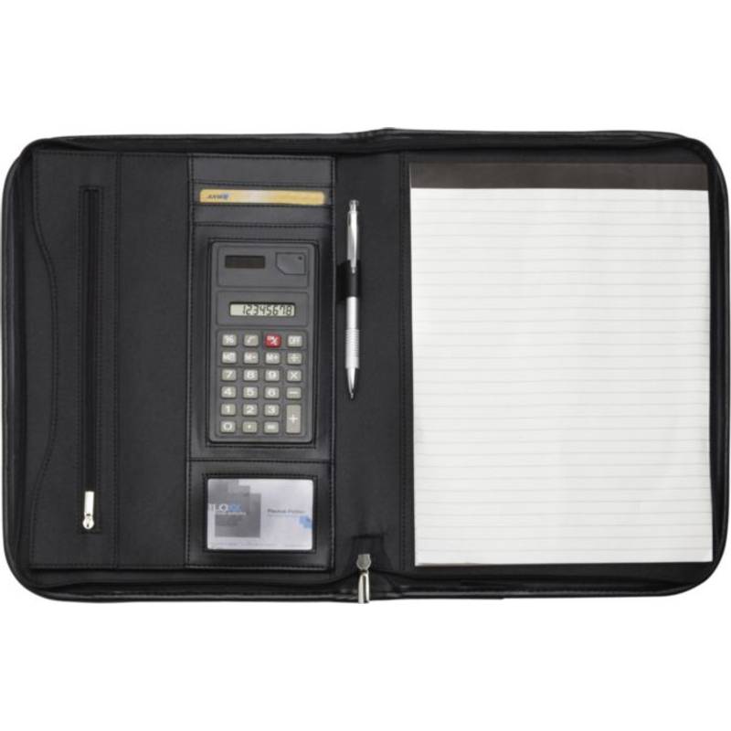 Konferenční desky A4 na zip, kalkulačka, blok, černá Konferenční desky A4 na zip, kalkulačka, blok, černá