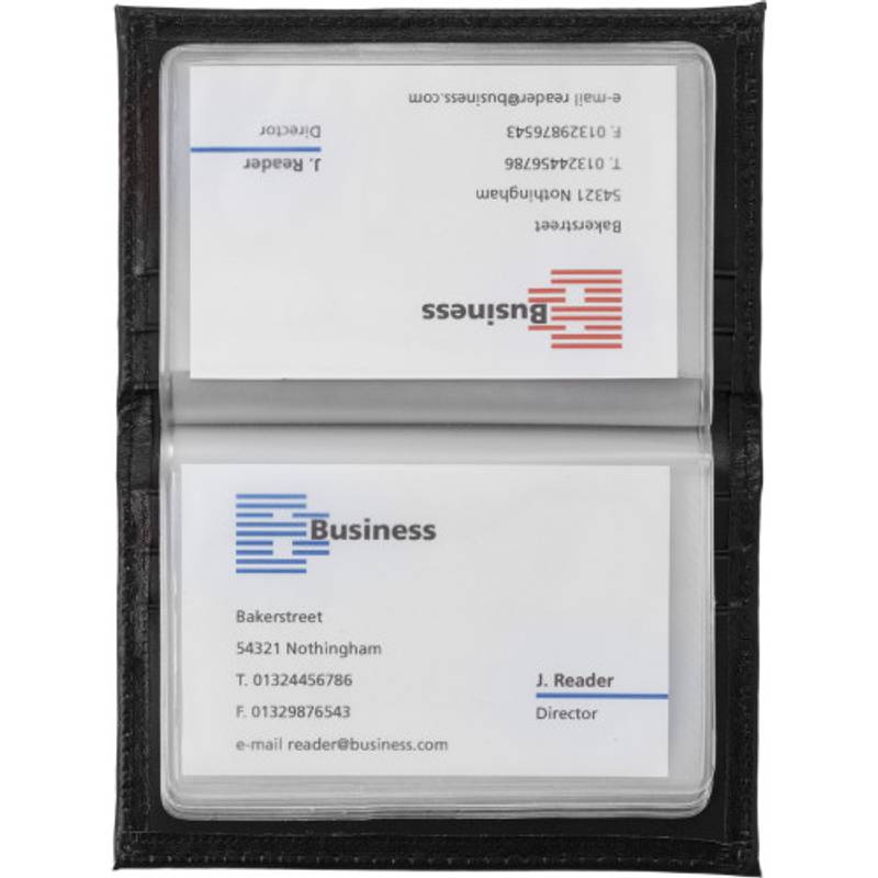 Vizitkář na 20 vizitek, kožená štípenka, černá Vizitkář na 20 vizitek, kožená štípenka, černá