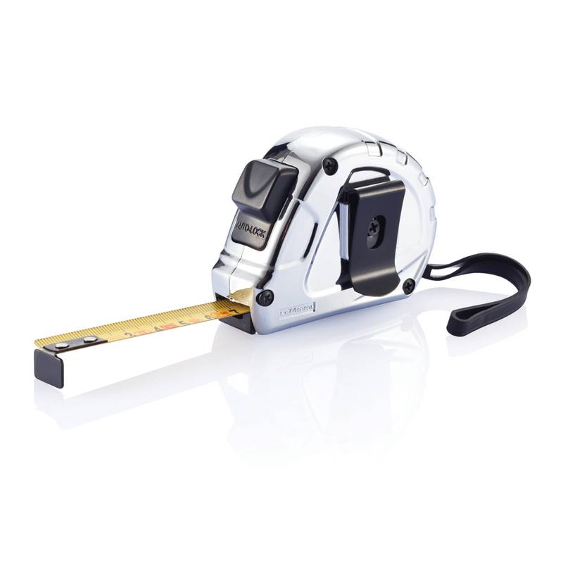 Kovový svinovací metr, klip na opasek, 5m x 19mm, stříbrná Kovový svinovací metr, klip na opasek, 5m x 19mm, stříbrná