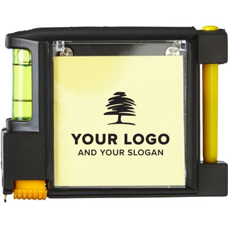 Plastový zvinovací meter 2 m, vodováha, poznámkový blok Plastový zvinovací meter 2 m, vodováha, poznámkový blok