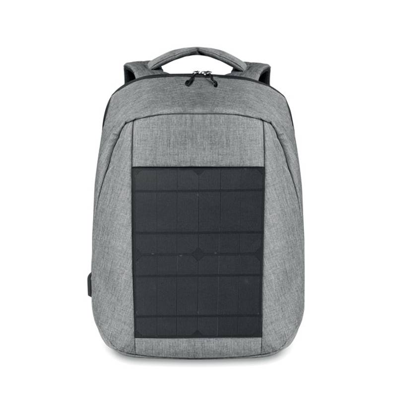 Polyesterový batoh so zabudovaným solárnym nabíjacím panelom, sivá