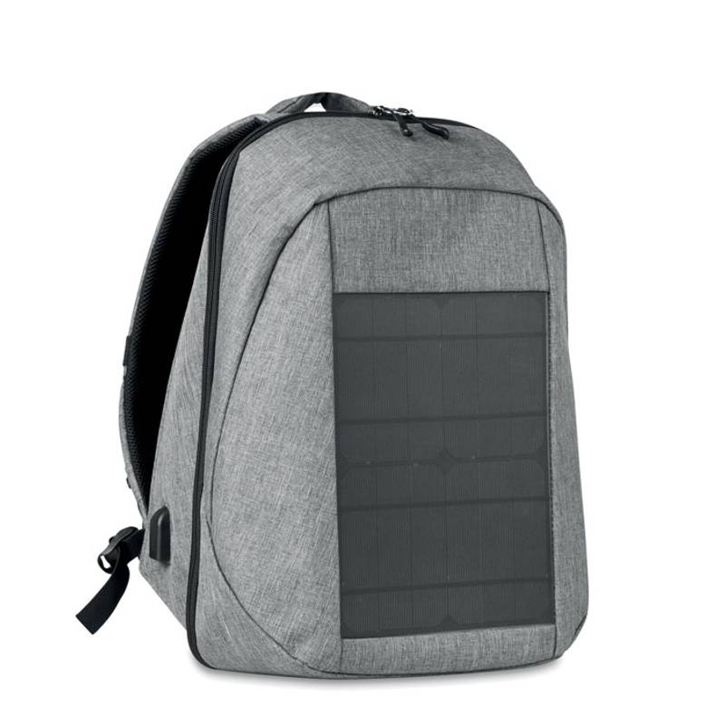 Polyesterový batoh se zabudovaným solárním nabíjecím panelem, šedá