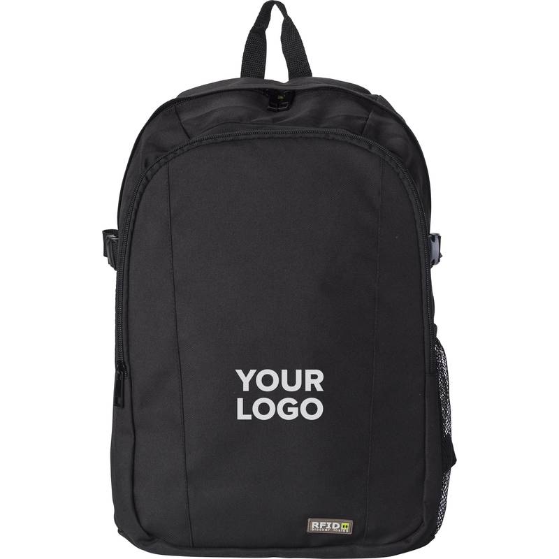 Polyesterový batoh s RFID ochrannou, čierna Polyesterový batoh s RFID ochrannou, čierna