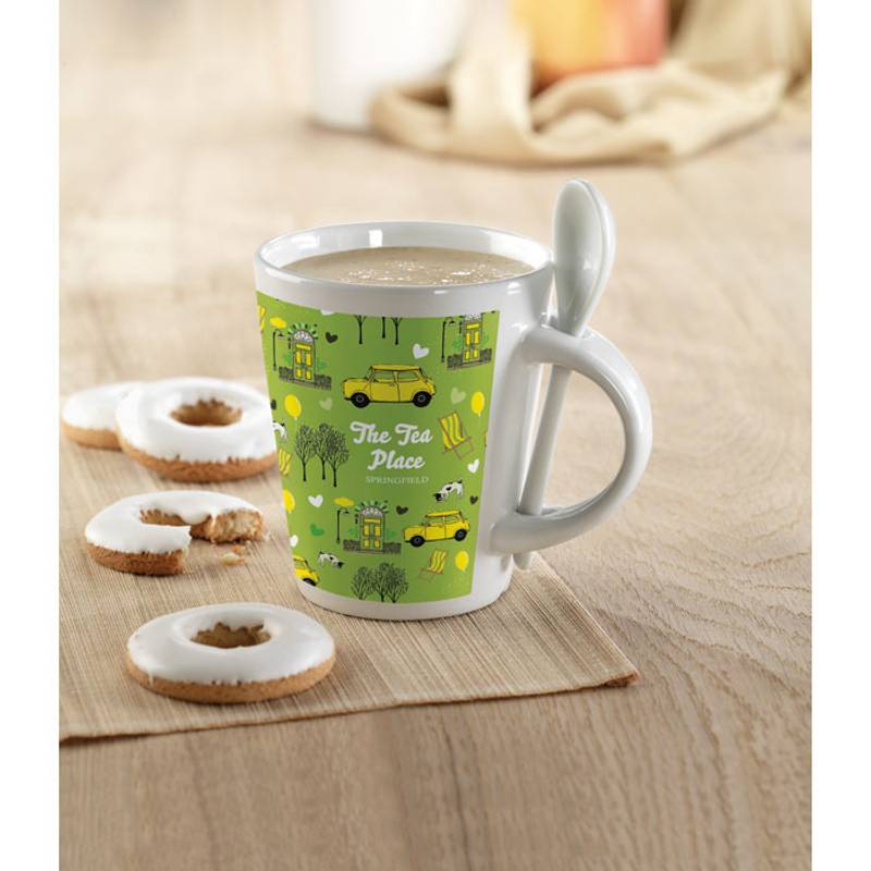 Keramický hrnek se lžičkou, 340 ml, bílá Keramický hrnek se lžičkou, 340 ml, bílá