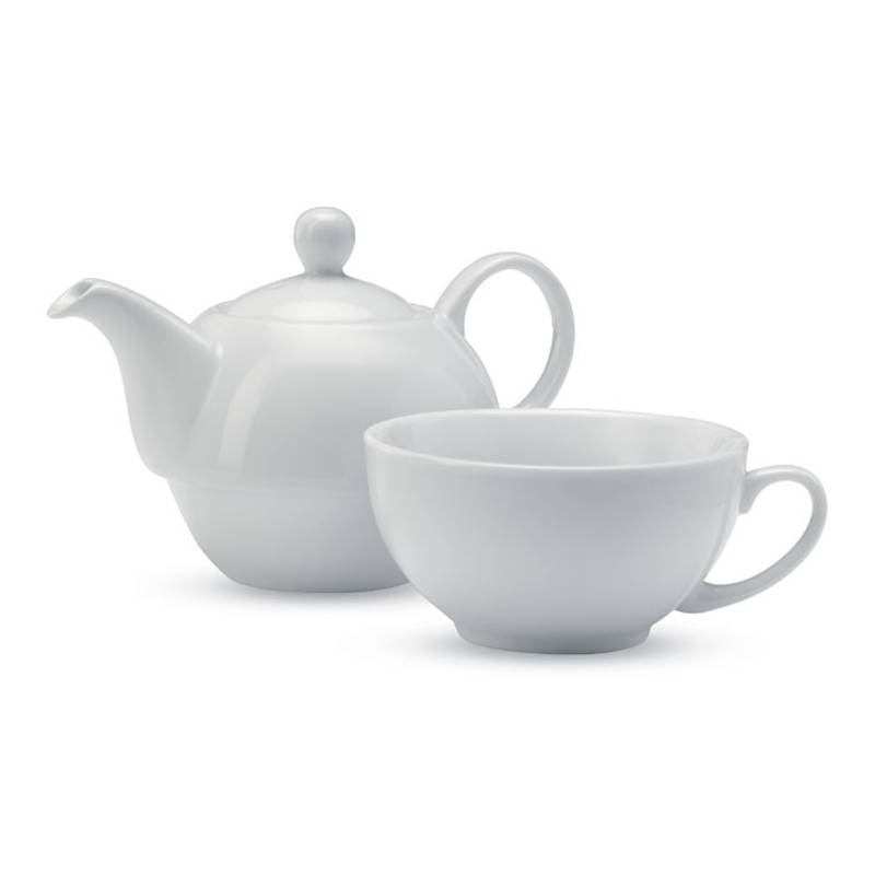 Keramický čajník so šálkou, biela