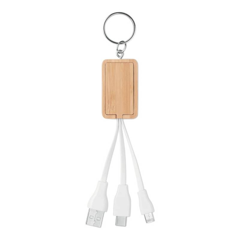 Nabíjecí kabel s kroužkem na klíče a bambusovým přívěskem Nabíjecí kabel s kroužkem na klíče a bambusovým přívěskem