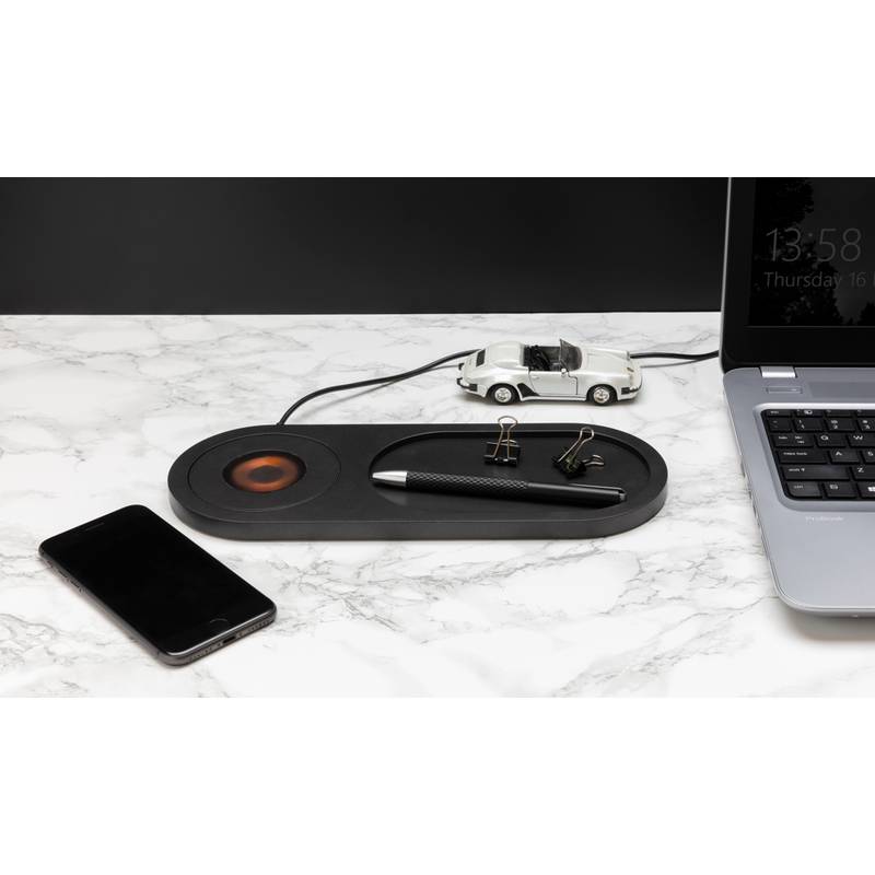 Stolní organizér s 10W bezdrátovým nabíjením Encore, černá Stolní organizér s 10W bezdrátovým nabíjením Encore, černá