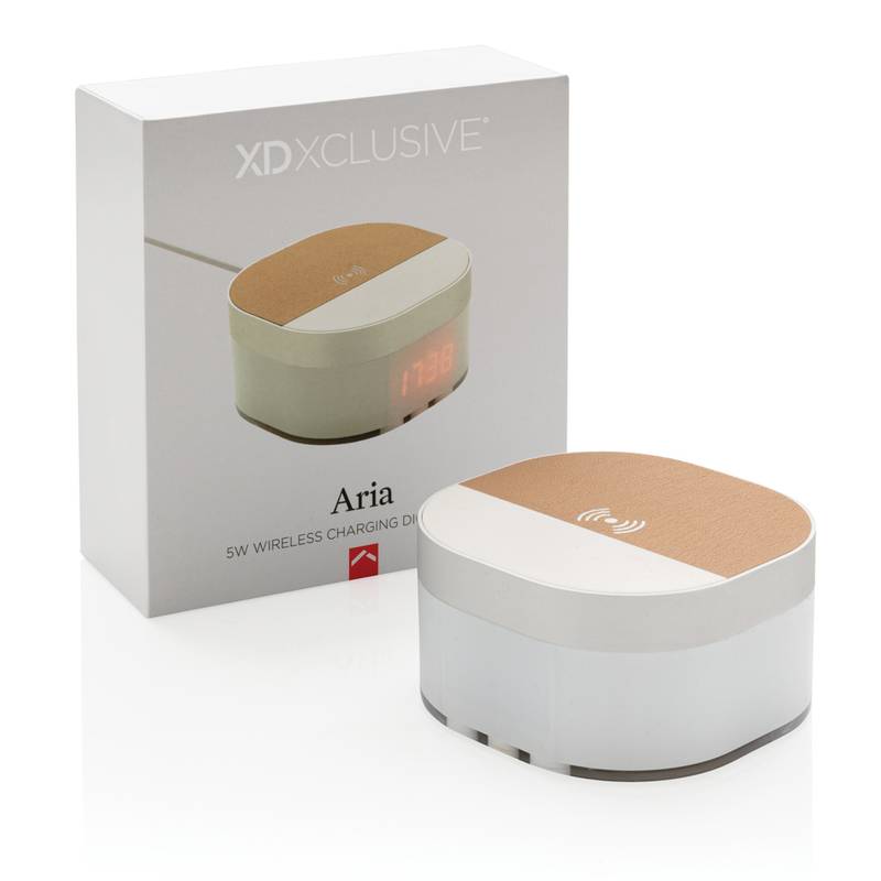 Digitální hodiny Aria s 5 W bezdrátovým nabíjením, bílá Digitální hodiny Aria s 5 W bezdrátovým nabíjením, bílá