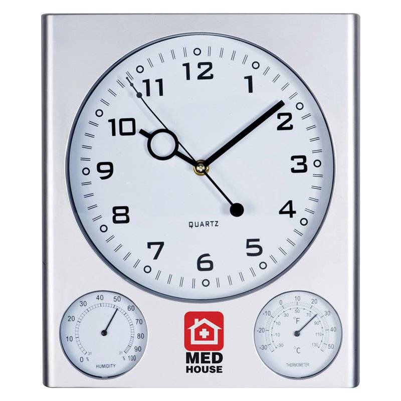 Plastové nástěnné hodiny, teploměr, vlhkoměr / Turm /, stříbrná Plastové nástěnné hodiny, teploměr, vlhkoměr / Turm /, stříbrná