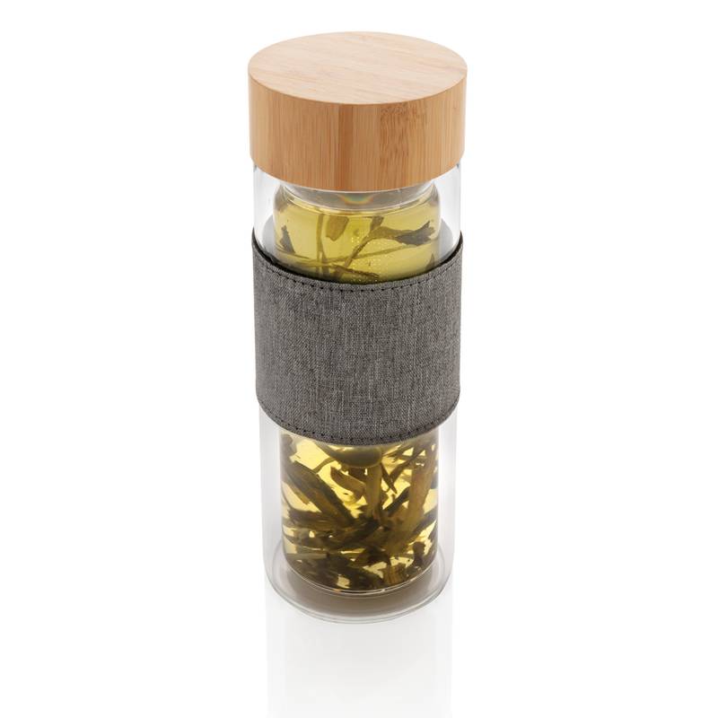Dvojstenná sklenená fľaša s bambusovým uzáverom Impact Dvojstenná sklenená fľaša s bambusovým uzáverom Impact