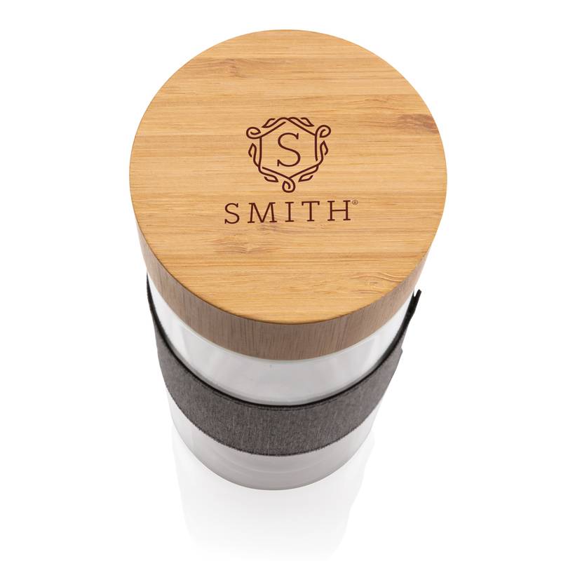 Dvojstenná sklenená fľaša s bambusovým uzáverom Impact Dvojstenná sklenená fľaša s bambusovým uzáverom Impact