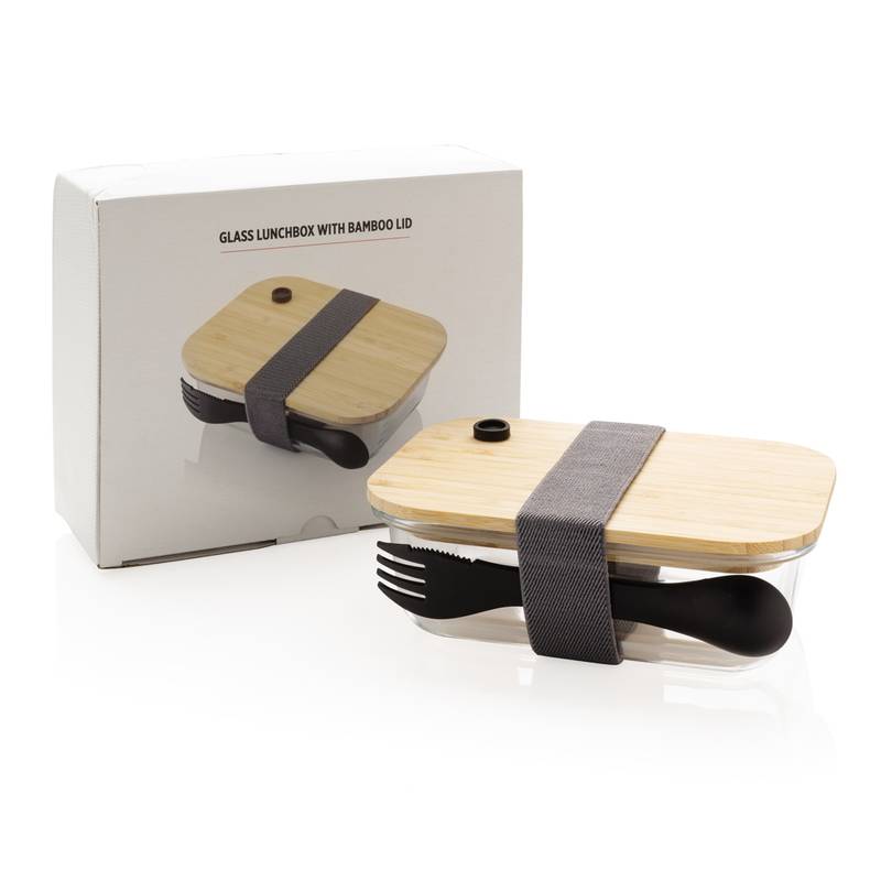 Sklenený obedár s bambusovým vekom Sklenený obedár s bambusovým vekom