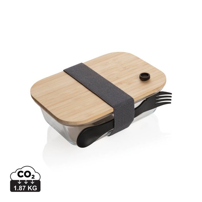 Sklenený obedár s bambusovým vekom Sklenený obedár s bambusovým vekom