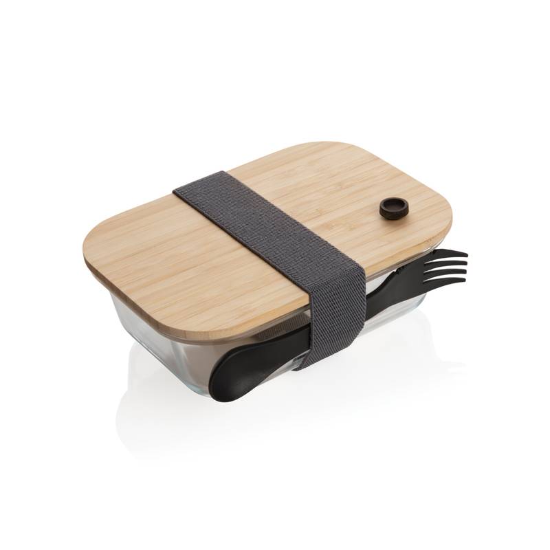 Sklenený obedár s bambusovým vekom Sklenený obedár s bambusovým vekom
