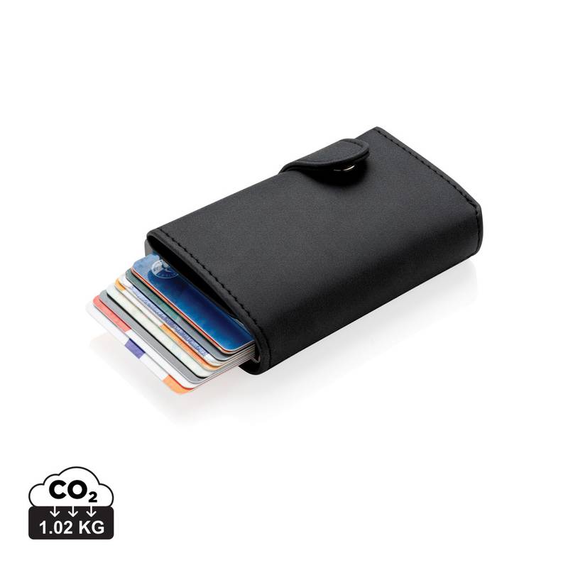Hliníkové RFID puzdro na karty s PU peňaženkou, čierna Hliníkové RFID puzdro na karty s PU peňaženkou, čierna